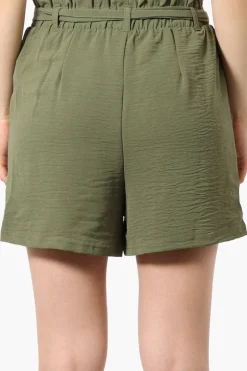 Stylexchange Vintage Solid Belted Shorts - Olive