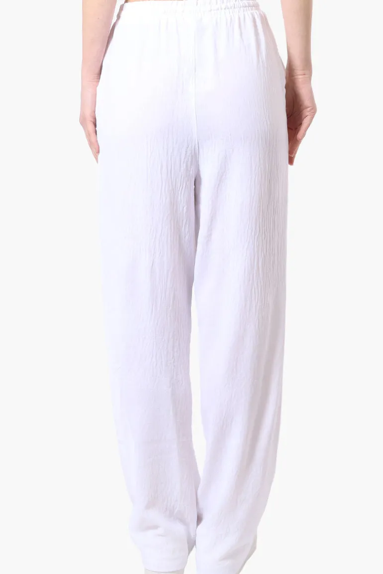 Stylexchange Vintage Solid Tie Waist Palazzo Pants - White