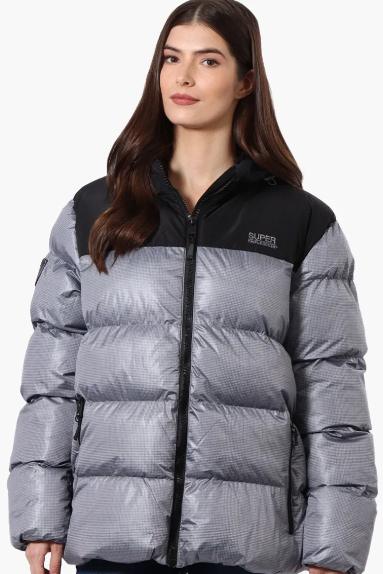 Super Triple Goose Sherpa Lined Bubble Bomber Jacket - Grey
