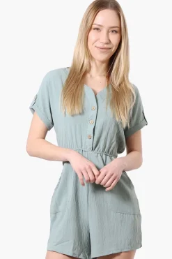 Urbanology Back Tie Button Up Romper - Mint