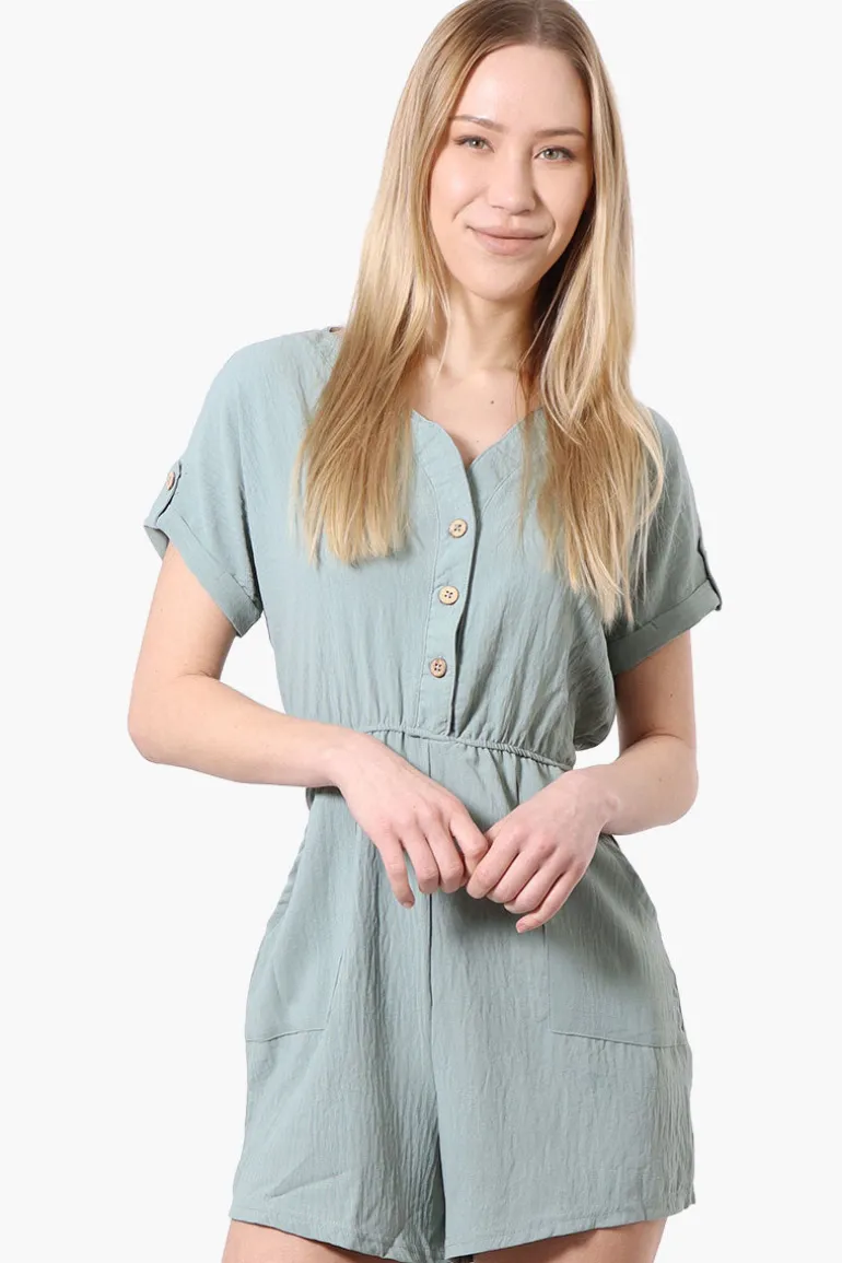 Urbanology Back Tie Button Up Romper - Mint