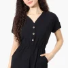 Urbanology Back Tie Button Up Romper - Black