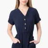 Urbanology Back Tie Button Up Romper - Navy