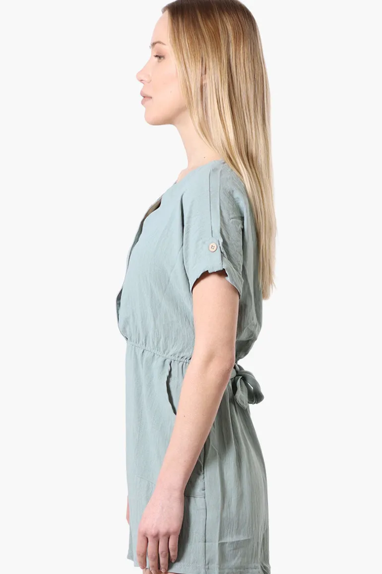 Urbanology Back Tie Button Up Romper - Mint