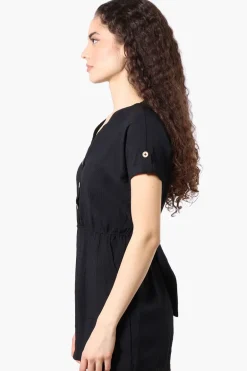 Urbanology Back Tie Button Up Romper - Black