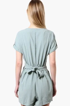 Urbanology Back Tie Button Up Romper - Mint