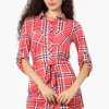 Urbanology Belted Striped Button Down Shirt - Pink