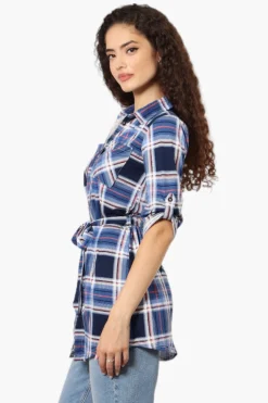 Urbanology Belted Striped Button Down Shirt - Blue