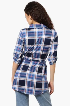 Urbanology Belted Striped Button Down Shirt - Blue