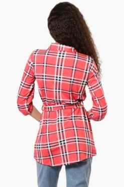 Urbanology Belted Striped Button Down Shirt - Pink