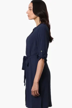 Urbanology Button Down Belted Day Dress - Navy