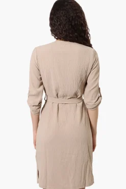 Urbanology Button Down Belted Day Dress - Beige