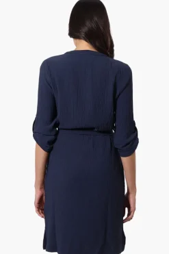 Urbanology Button Down Belted Day Dress - Navy