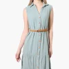 Urbanology Button Down Rope Belt Day Dress - Mint