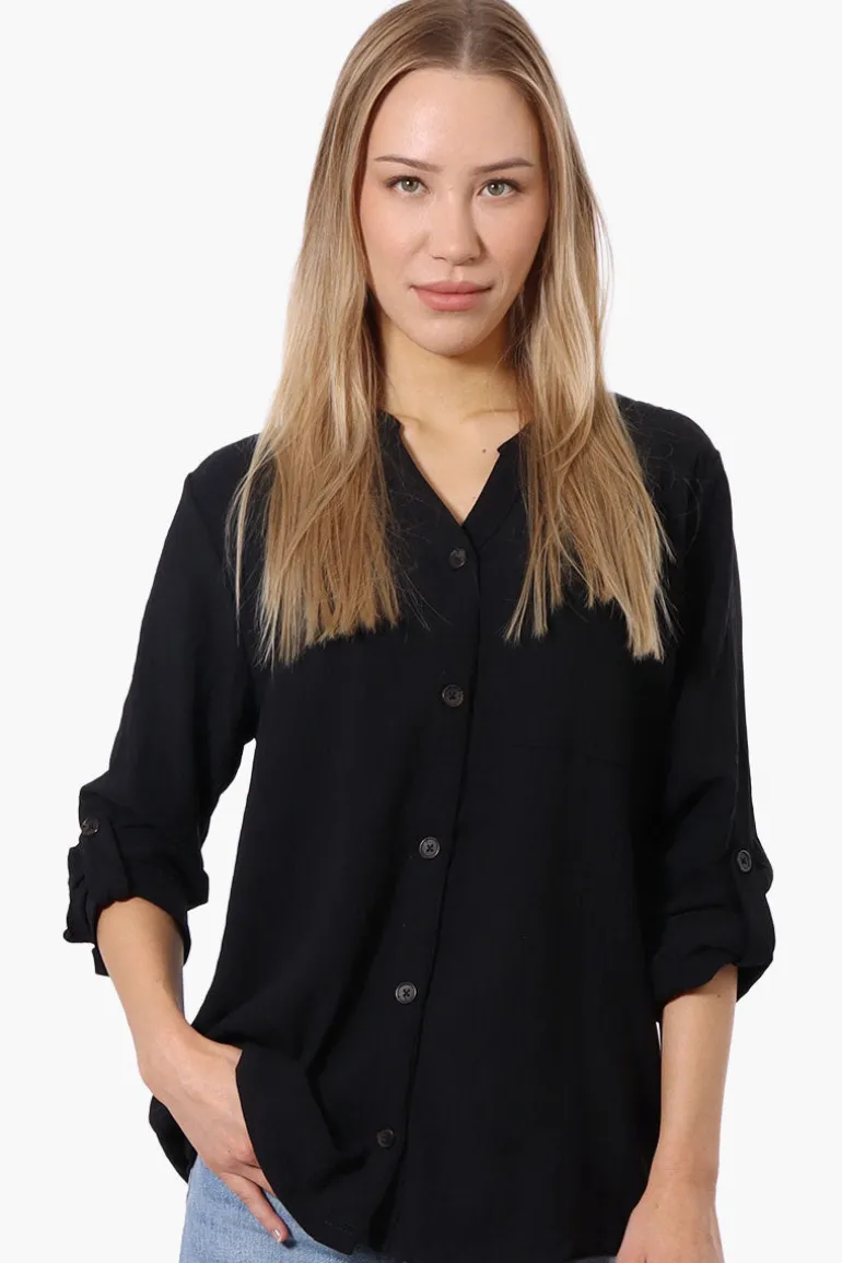 Urbanology Button Down Roll Up Sleeve Shirt - Black