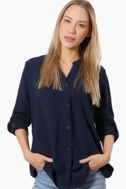 Urbanology Button Down Roll Up Sleeve Shirt - Navy