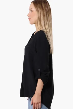 Urbanology Button Down Roll Up Sleeve Shirt - Black