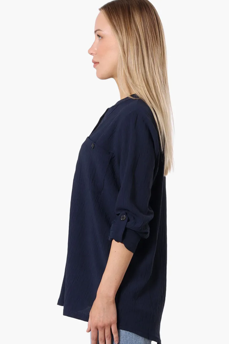 Urbanology Button Down Roll Up Sleeve Shirt - Navy