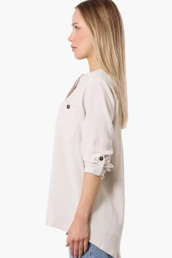 Urbanology Button Down Roll Up Sleeve Shirt - Cream