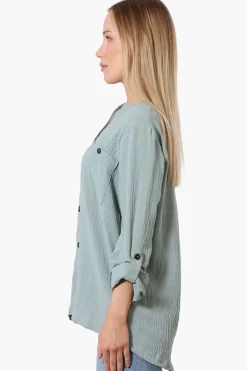 Urbanology Button Down Roll Up Sleeve Shirt - Mint