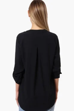 Urbanology Button Down Roll Up Sleeve Shirt - Black