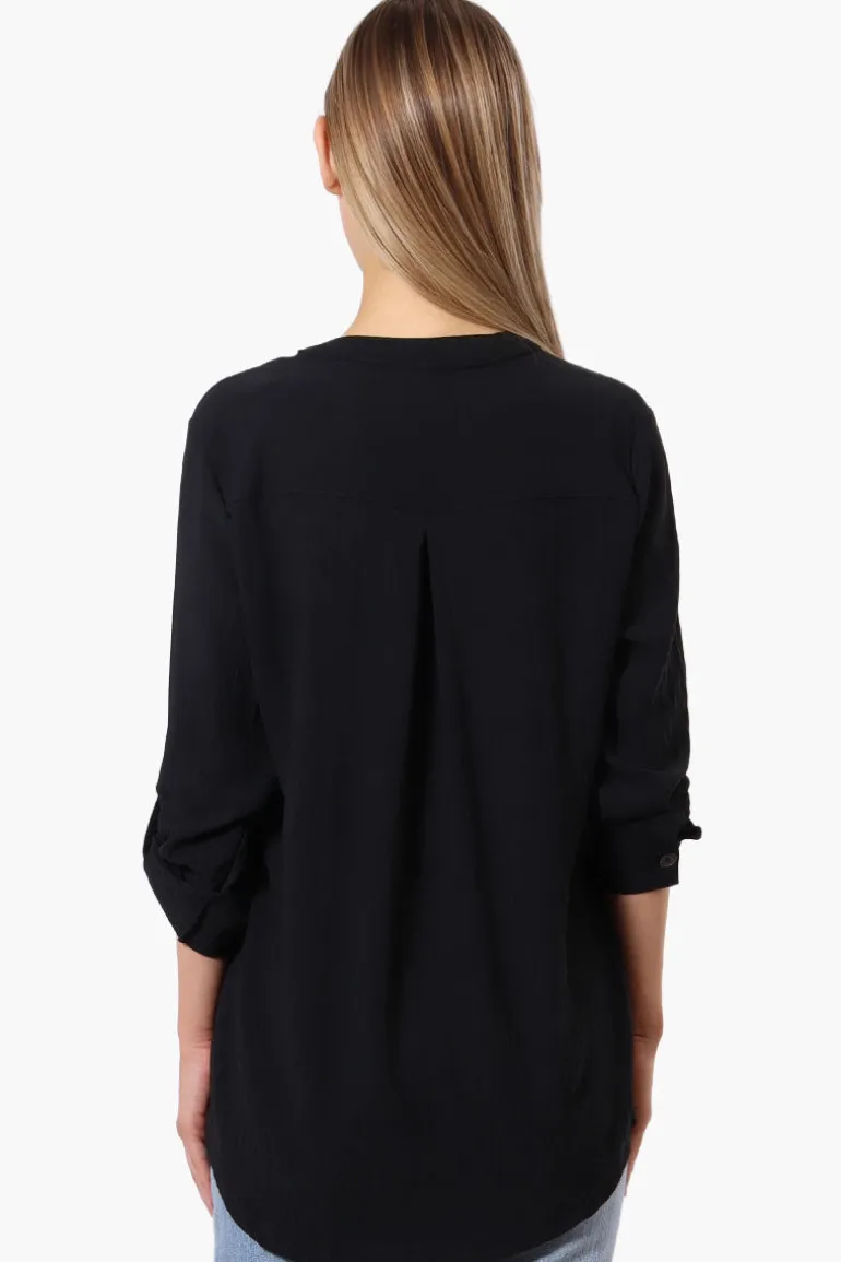 Urbanology Button Down Roll Up Sleeve Shirt - Black