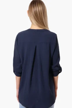 Urbanology Button Down Roll Up Sleeve Shirt - Navy