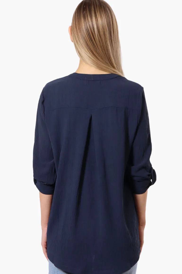 Urbanology Button Down Roll Up Sleeve Shirt - Navy