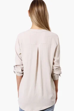 Urbanology Button Down Roll Up Sleeve Shirt - Cream