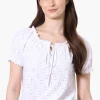 Urbanology Eyelet Drawstring Neck Blouse - White