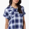 Urbanology Plaid Button Down Short Sleeve Shirt - Navy