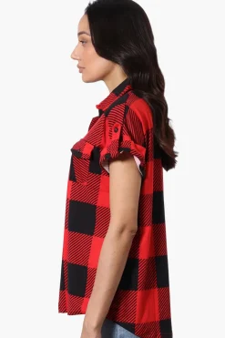 Urbanology Plaid Button Down Short Sleeve Shirt - Red
