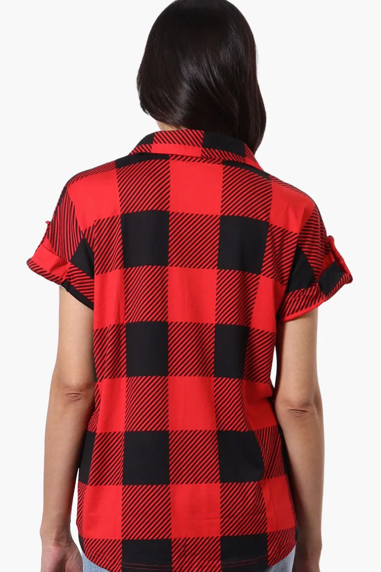 Urbanology Plaid Button Down Short Sleeve Shirt - Red