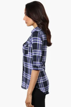 Urbanology Plaid Flap Pocket Button Down Shirt - Navy