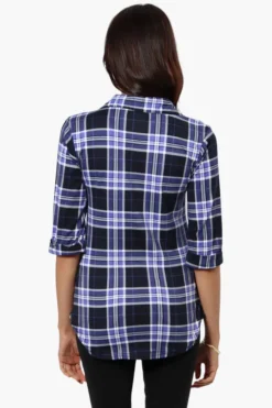 Urbanology Plaid Flap Pocket Button Down Shirt - Navy