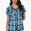 Urbanology Plaid Front Flap Pocket Shirt - Blue