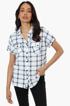 Urbanology Plaid Front Flap Pocket Shirt - White
