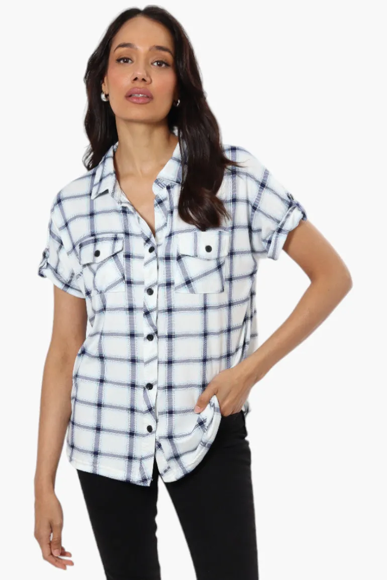 Urbanology Plaid Front Flap Pocket Shirt - White
