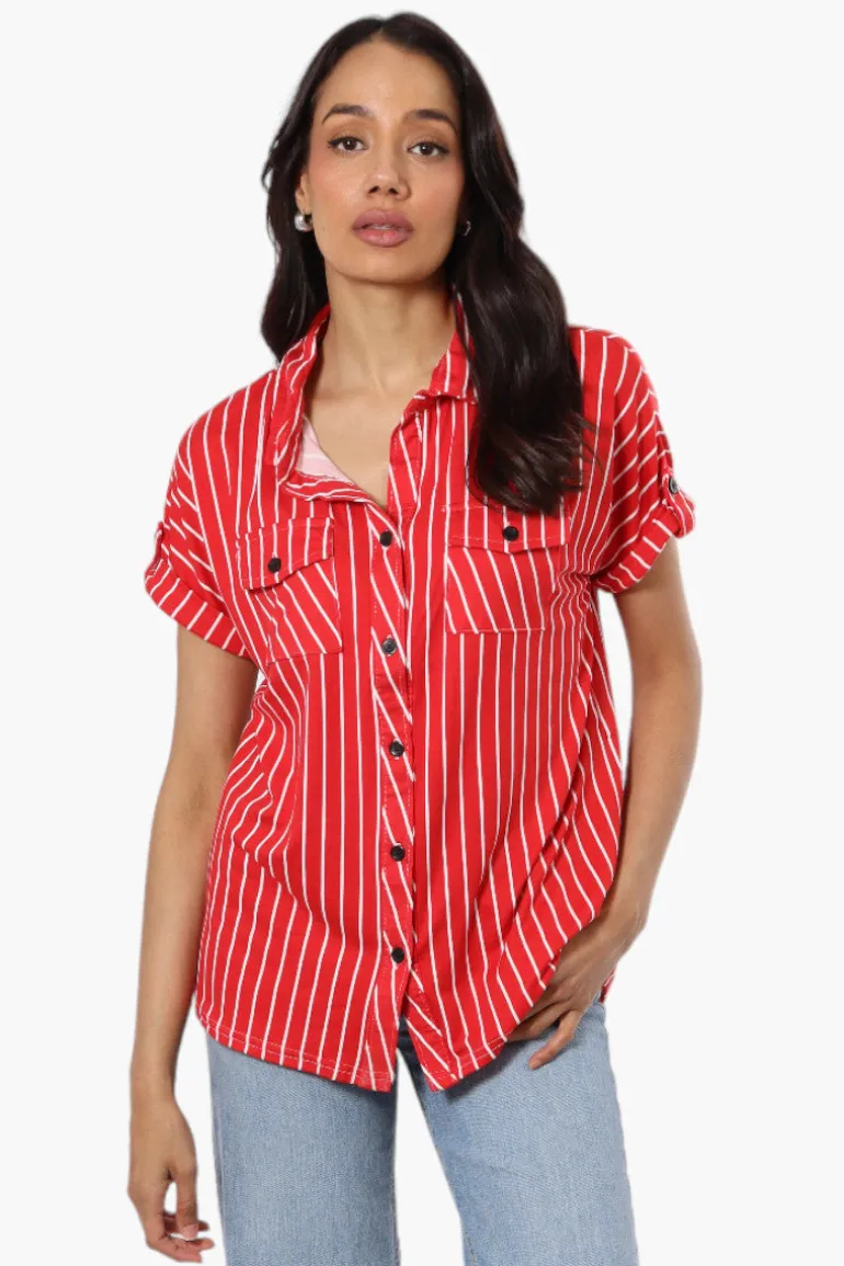 Urbanology Plaid Front Flap Pocket Shirt - Red