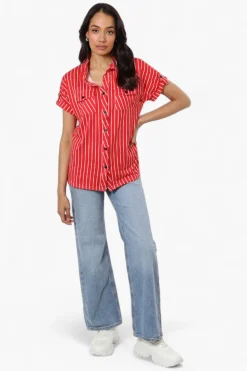 Urbanology Plaid Front Flap Pocket Shirt - Red
