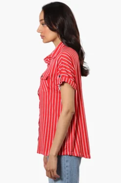 Urbanology Plaid Front Flap Pocket Shirt - Red
