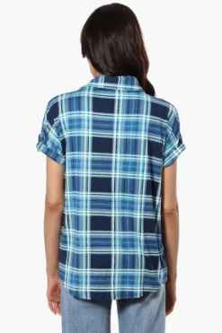 Urbanology Plaid Front Flap Pocket Shirt - Blue