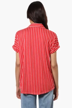 Urbanology Plaid Front Flap Pocket Shirt - Red