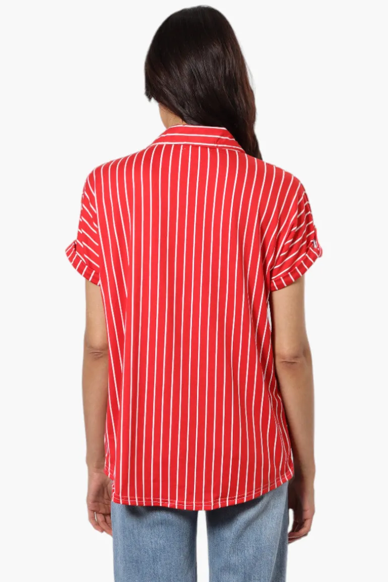 Urbanology Plaid Front Flap Pocket Shirt - Red