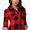 Urbanology Plaid Roll Up Sleeve Button Up Shirt - Red