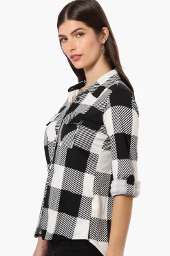 Urbanology Plaid Roll Up Sleeve Button Up Shirt - Black