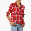 Urbanology Plaid Tie Sleeve Shirt - Red