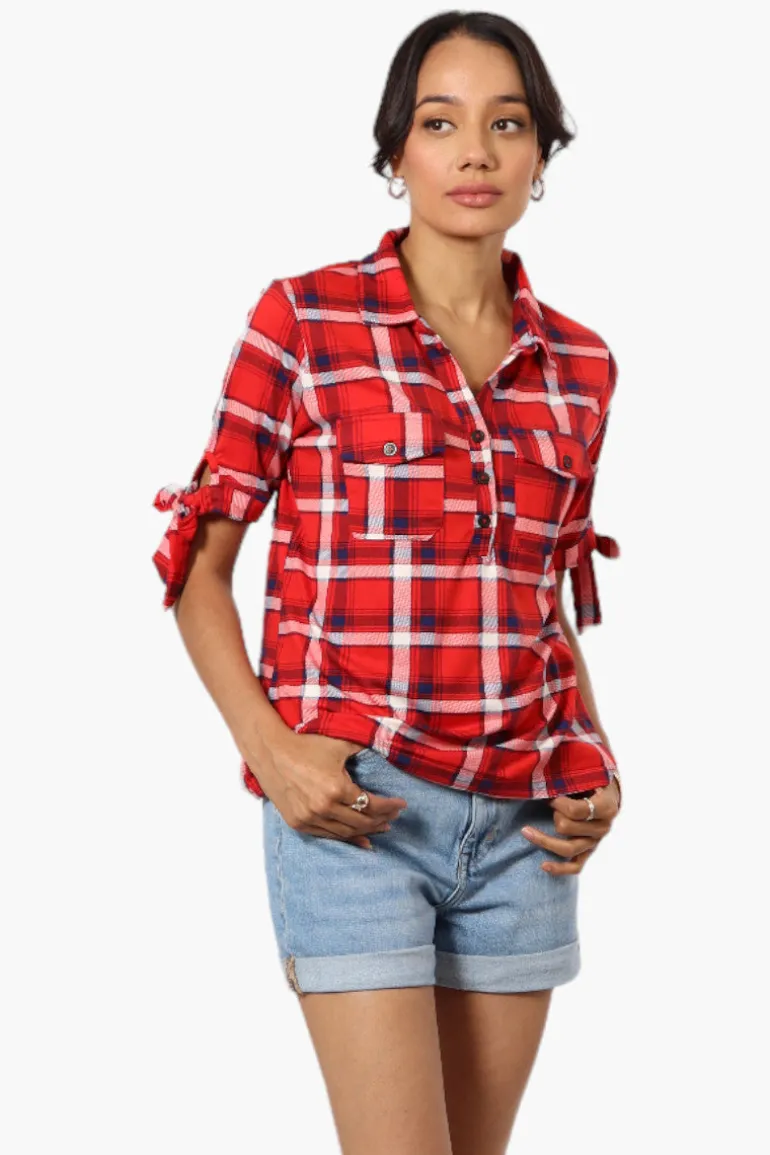Urbanology Plaid Tie Sleeve Shirt - Red