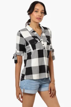 Urbanology Plaid Tie Sleeve Shirt - Black