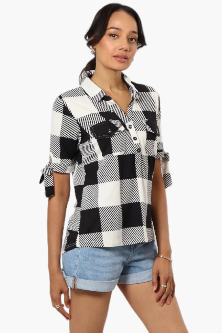 Urbanology Plaid Tie Sleeve Shirt - Black